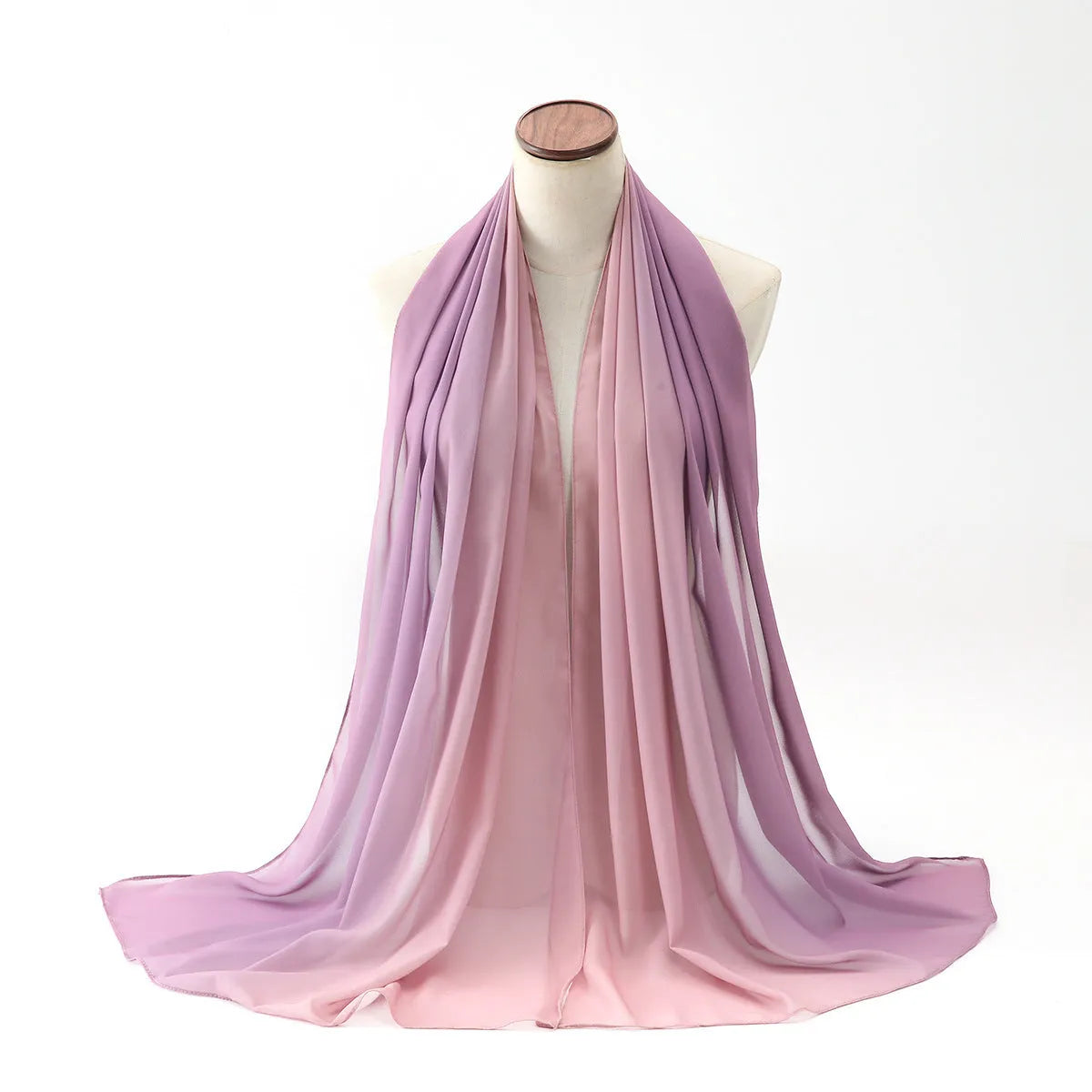 Long bubble towel texture chiffon scarf draped showing its length and colour.