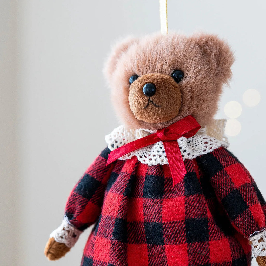 Gentleman and princess plush bear doll couple in matching cotton suit plaid fabric