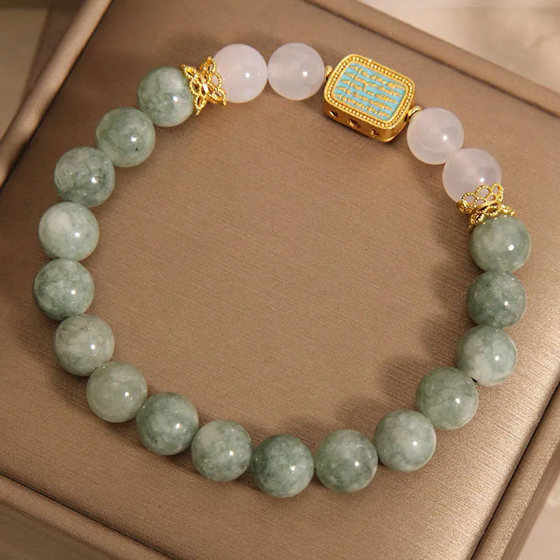 Women's oil green emerald crystal bracelet with five scripture-engraved stones