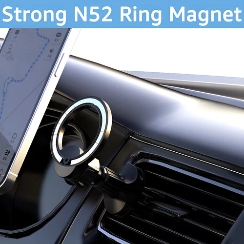 Black magnetic car phone holder with O-ring bracket for mounting phones up to 6.8 inches in vehicles