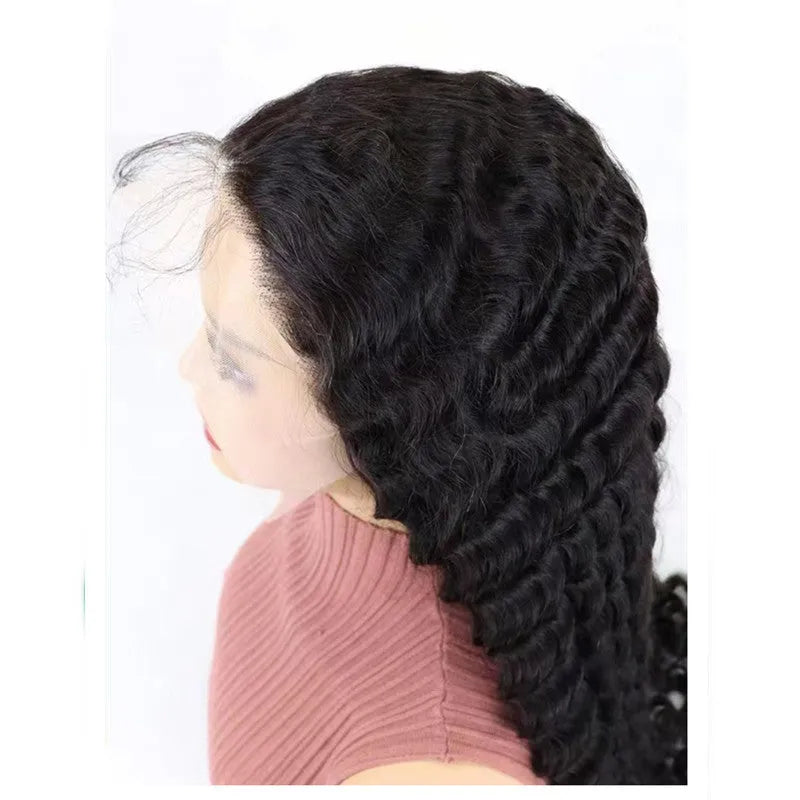 Solid colour human hair half lace wig shown in a long length, demonstrating natural-looking hair strands.