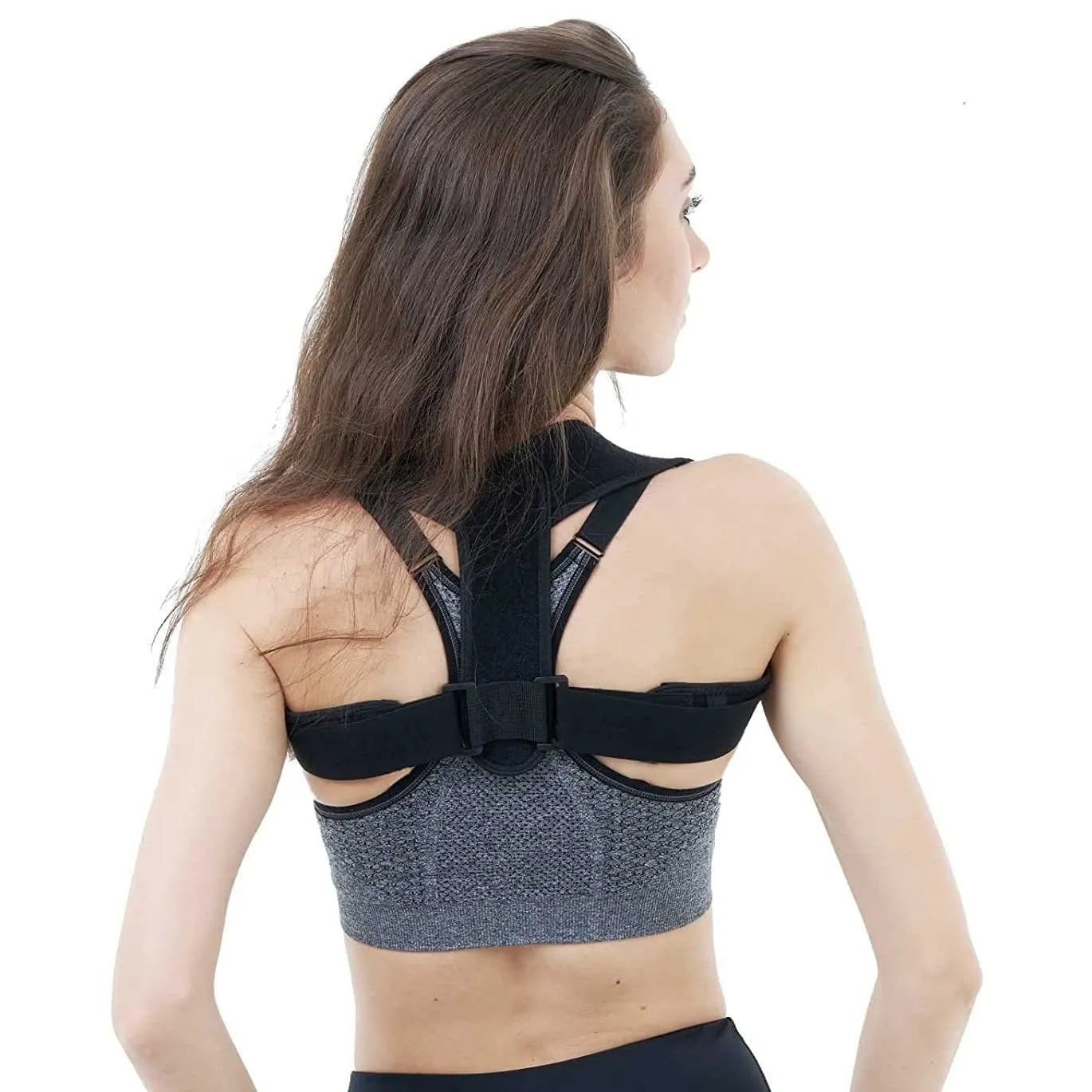 Black adjustable invisible posture correction strap for back support and spinal alignment