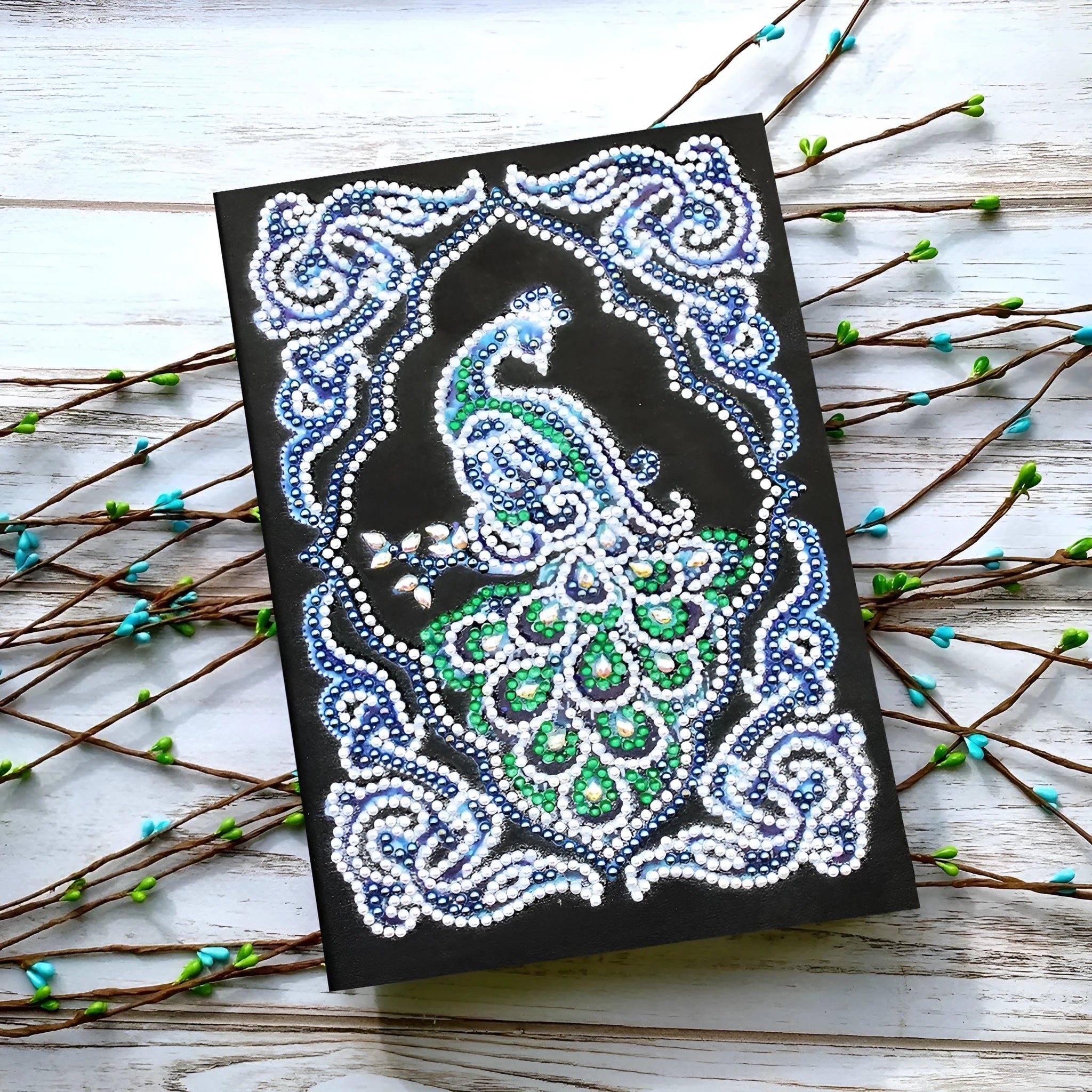 Black A5 diamond painting notebook for peacock art with shaped and bright drills