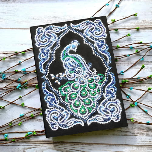 Black A5 diamond painting notebook for peacock art with shaped and bright drills