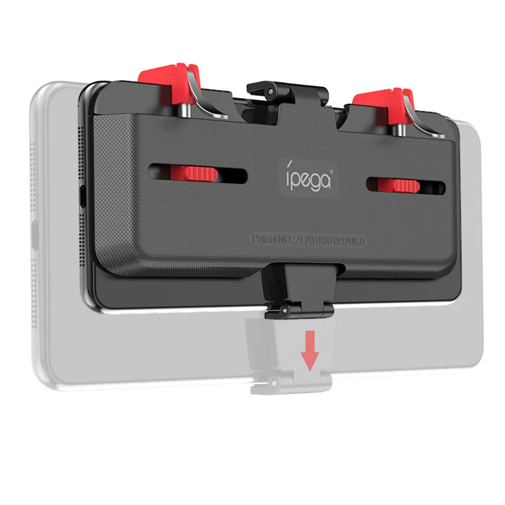 Black mobile phone gaming trigger bracket with adjustable clamp and metal trigger mechanism