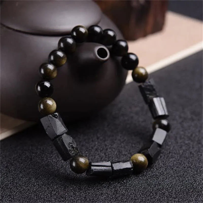 8mm natural obsidian single ring bracelet with a constellation design in a choice of gemstone colours.