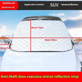 Winter car windshield cover with aluminium foil and reflective stripes for frost protection