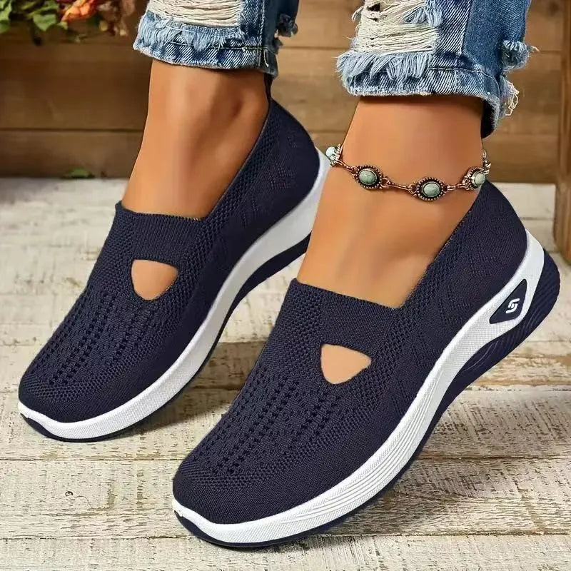 Women's casual low-top mesh shoes with a T-strap and soft PVC sole in multiple colours.