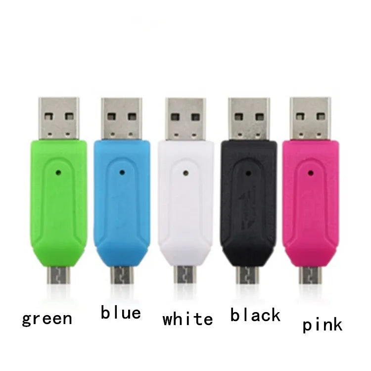 USB OTG card reader for Android phones and computers supporting SD and TF memory cards in five colours
