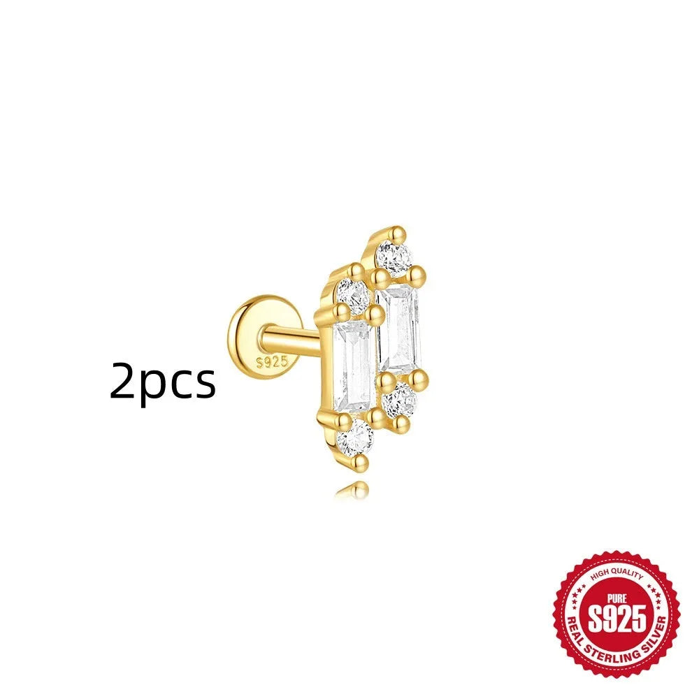 S925 sterling silver geometric kite-shaped earring with rhinestone chain tassel in a gold colour finish.