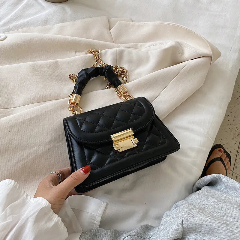 Korean-style rhombus square women's shoulder bag in PU fabric with crossbody strap