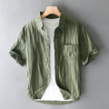 Men's pure cotton casual shirt in apricot colour with short sleeves and loose fit