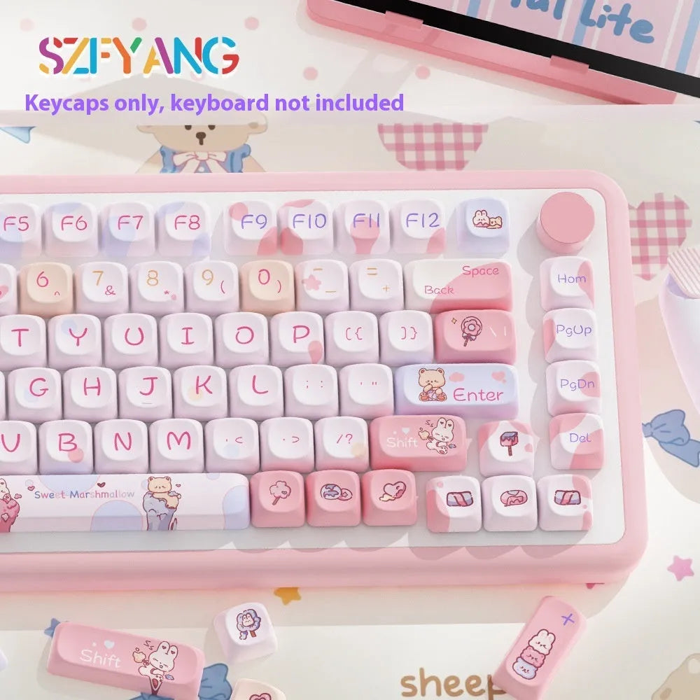 Sweet Cotton Candy coloured PBT keycap set for mechanical keyboards in 112 and 120 key options