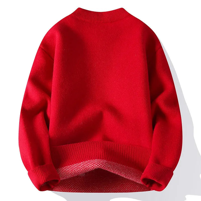 Men's loose fit knitted pullover with ribbed hemline in polyester and rabbit fur blend fabric