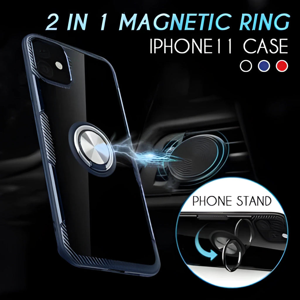 Black iPhone back cover case with a flexible, bendable holder arm extended from the back.