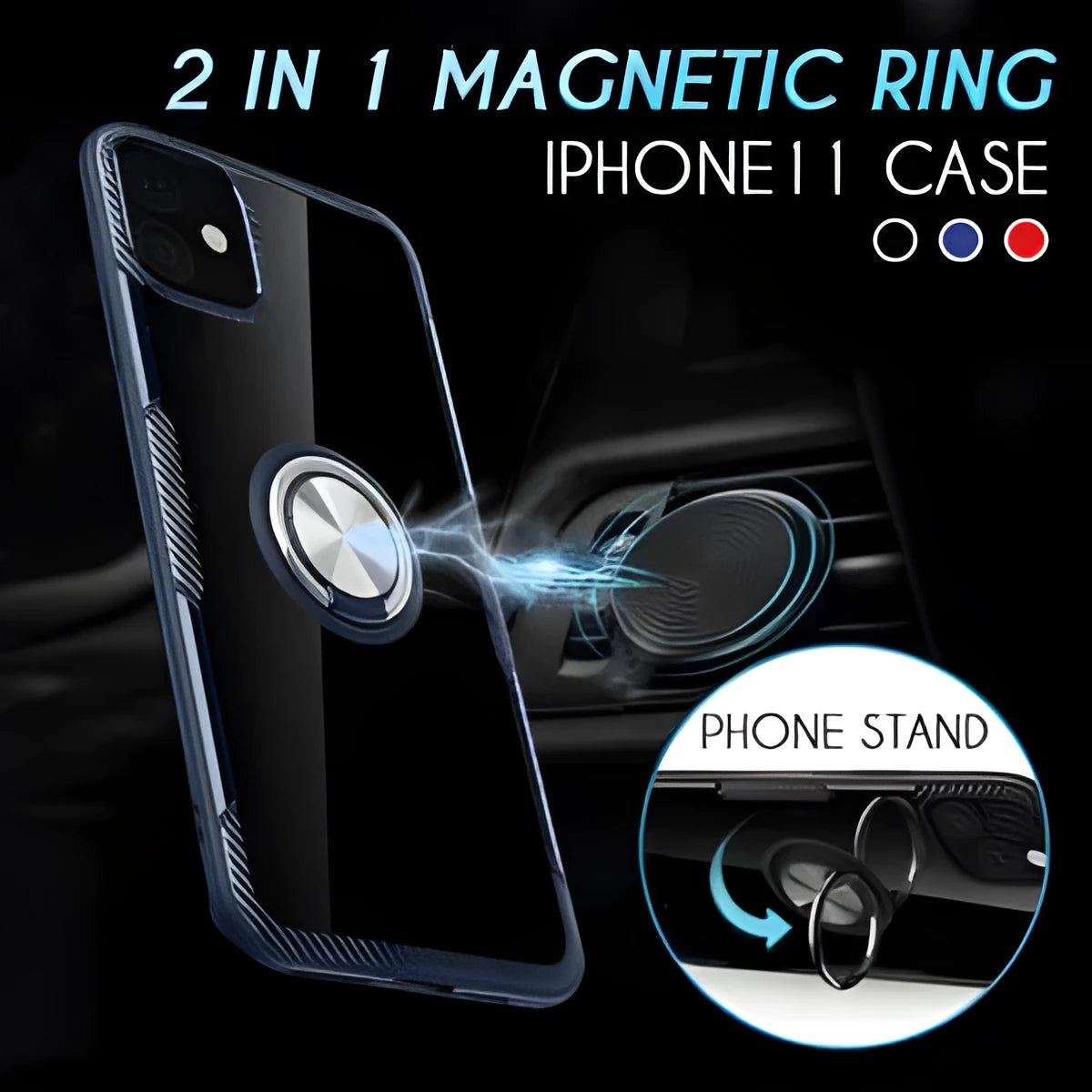 Black iPhone back cover case with a flexible, bendable holder arm extended from the back.