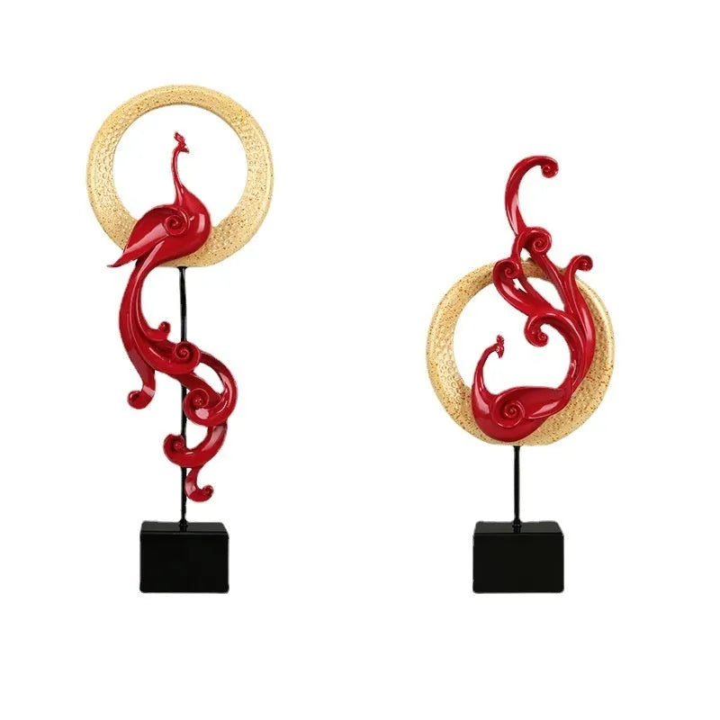 European style synthetic resin phoenix ornament in rose gold, silver, or red colour.