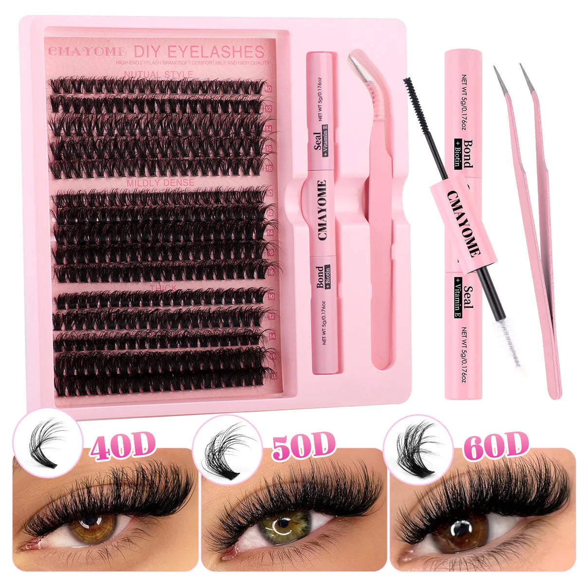 DIY false eyelashes cluster set with applicator tweezers for lash extensions