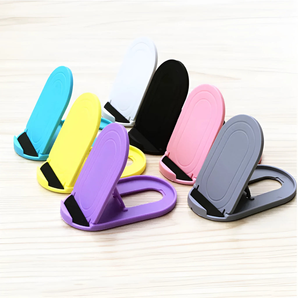 Plastic mobile phone stand bracket in six colour options for universal phone support