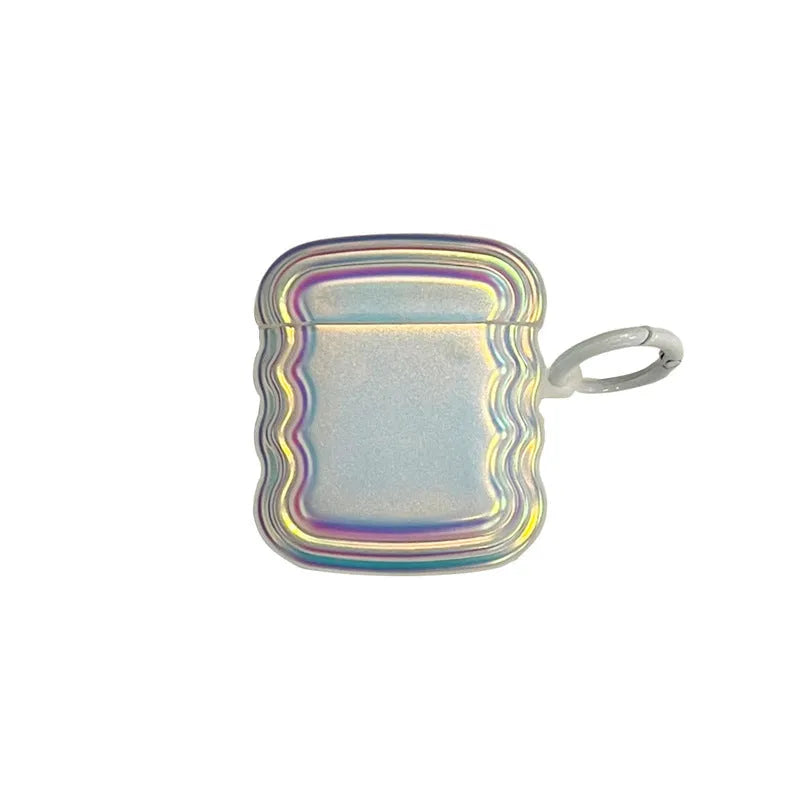 Silicone case for AirPods with a holographic magic laser ring design on a white background.