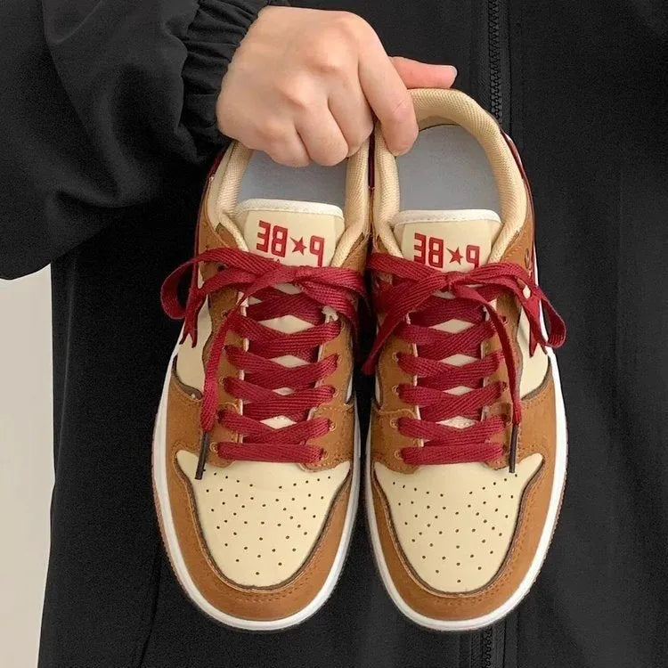 Brown women's platform sneakers with sequin trim and 3-5cm heel