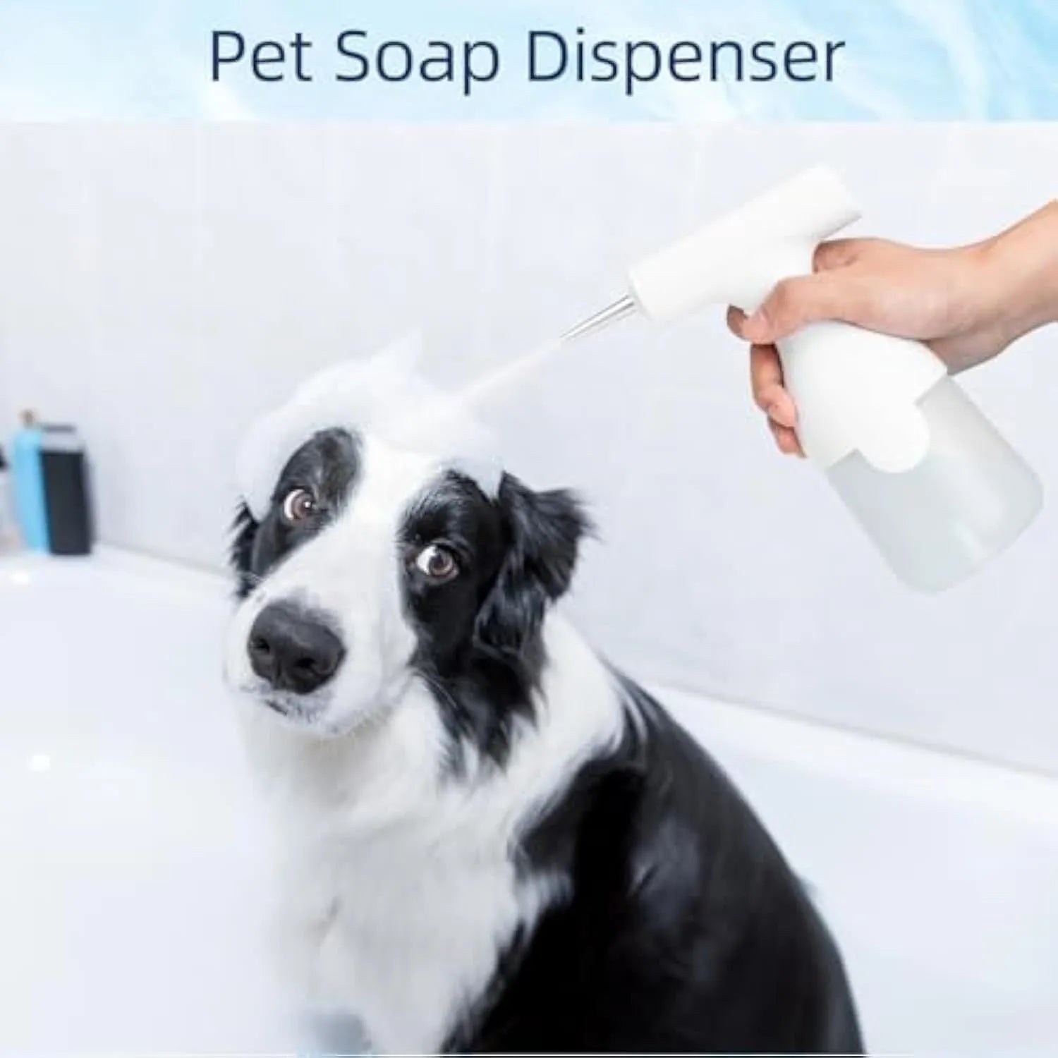 White electric foam soap dispenser with dual nozzles and rechargeable battery for pet and home cleaning