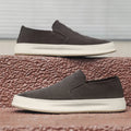 Men's grey and apricot casual shoes with round toe, PU leather upper and rubber sole