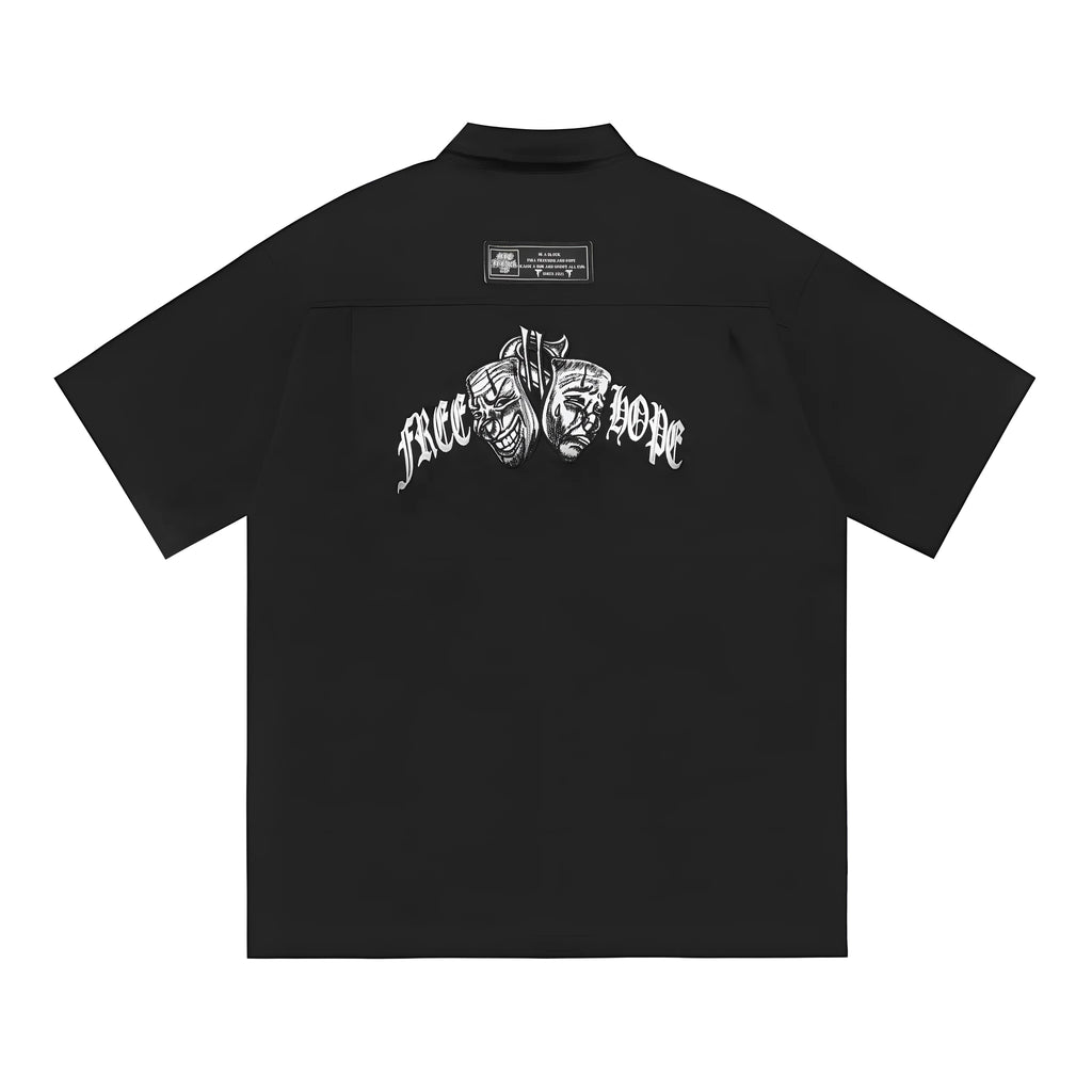 Men's loose fit cotton blend work shirt in black colour with half sleeves