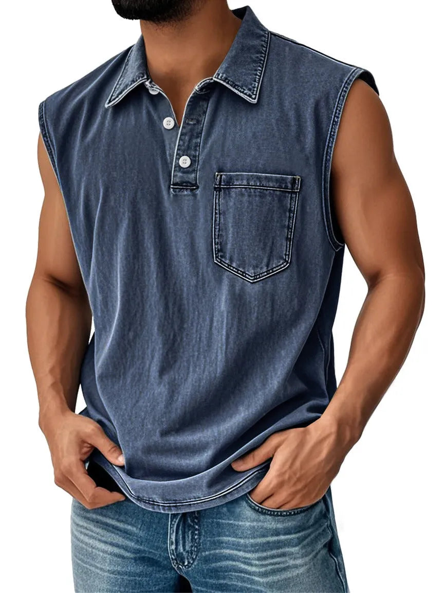 Men's 3D printed polo shirt with button front and short sleeves in loose fit