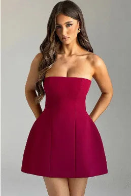 Women's solid colour backless tube dress with A-line skirt in summer styling
