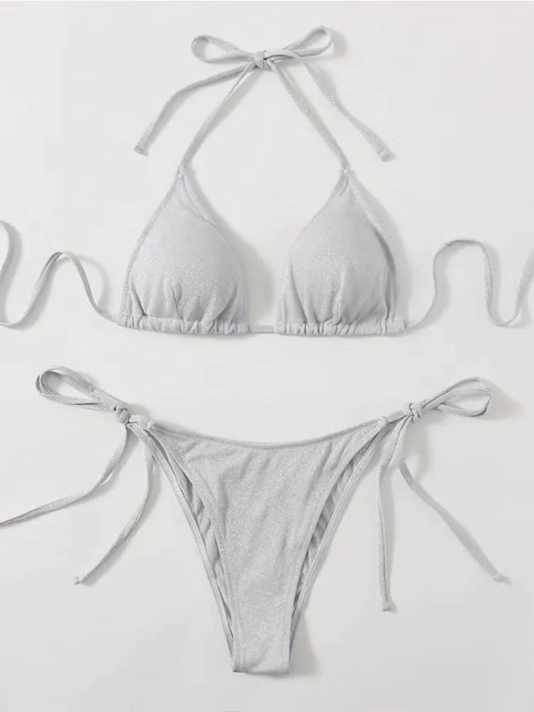 Women's bandage design bikini swimsuit in polyester available in multiple colours and sizes.