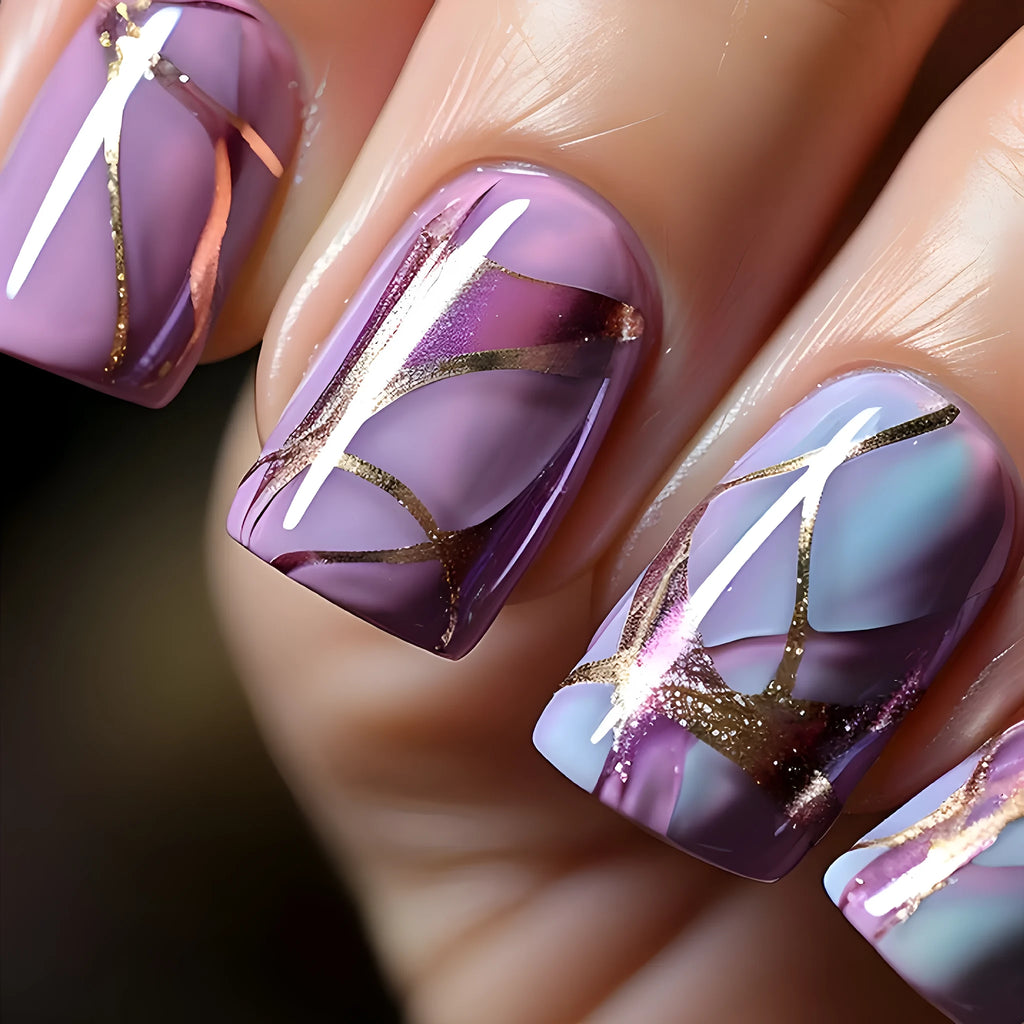 Mid-length purple striped nail stickers in European and American style