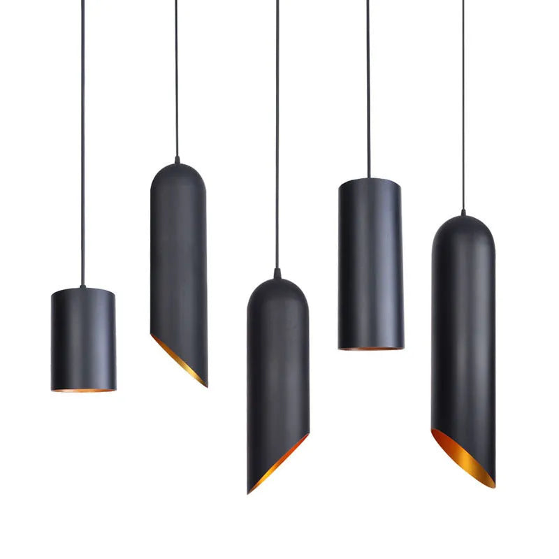 Retro-style iron chandelier in matte black finish, shown in a short and long height option.