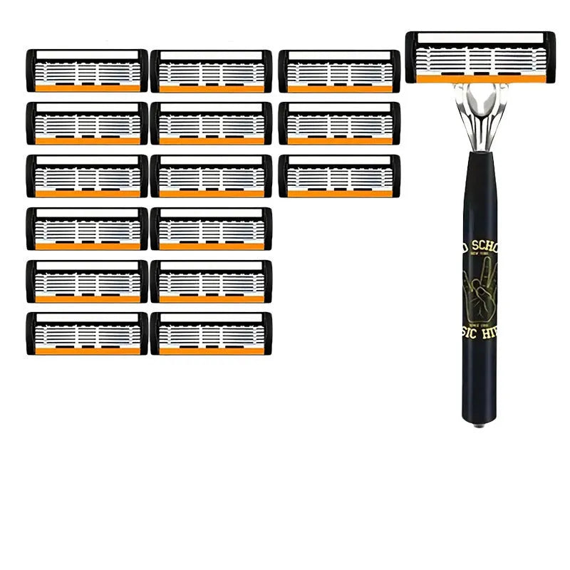 Black six-layer finger type handle for manual shaver cutter head with blade options