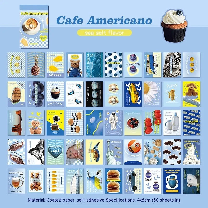 American retro cartoon sticker book with 50 sheets of 4x6cm journal decoration stickers