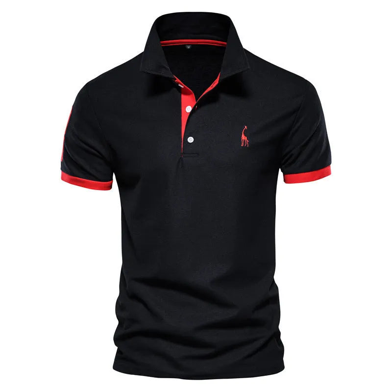 Men's slim fit grey T-shirt with a detailed deer embroidery design on the chest.