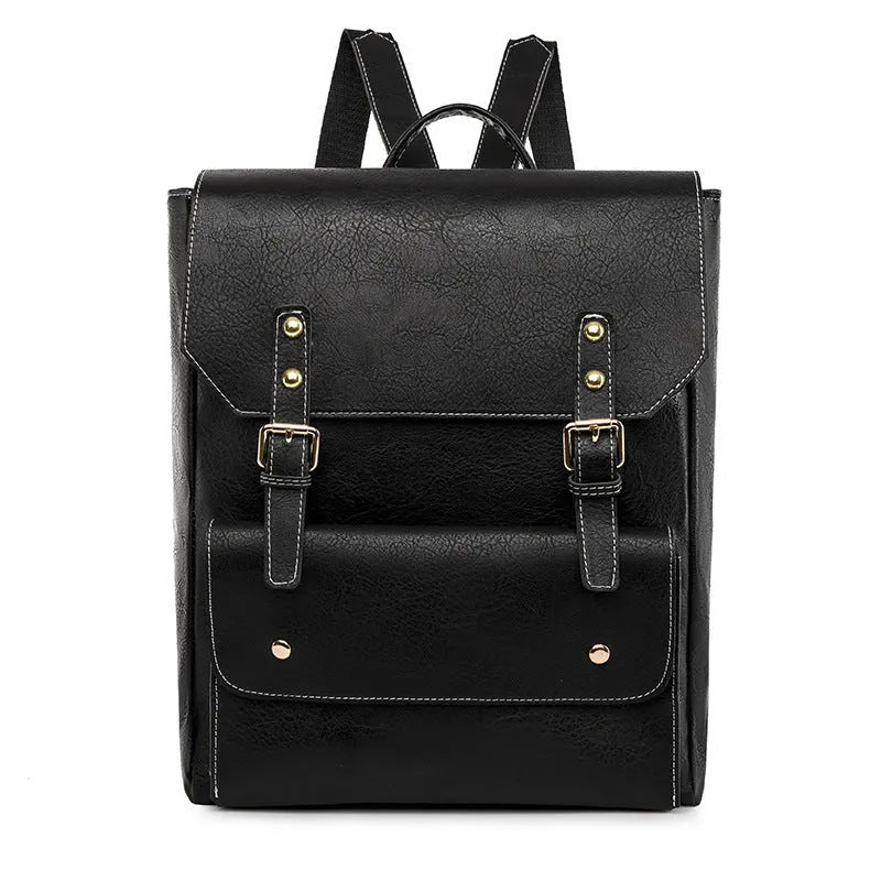 Korean style retro backpack in soft PU material shown in a dark brown colour.