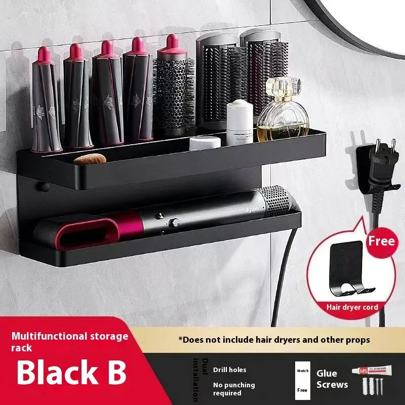 White aluminium punch-free bathroom storage rack with double layers for Marcel waver curlers