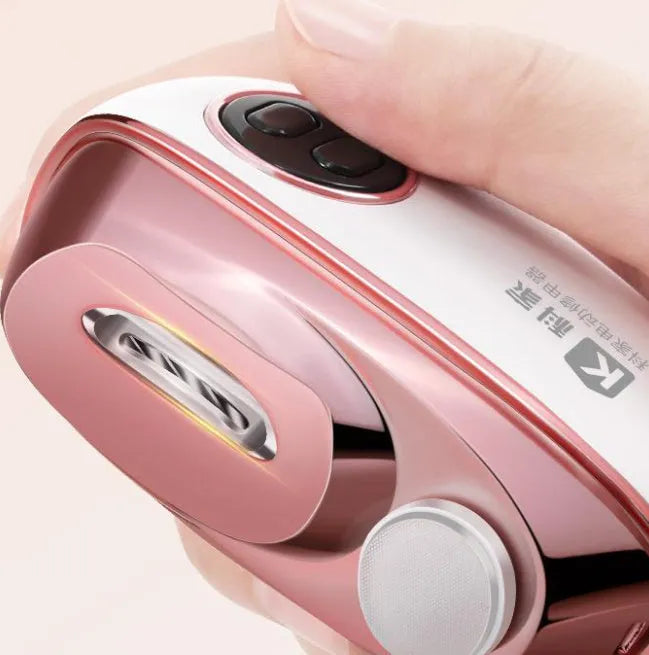 Blue electric nail clippers and polisher with Type-C charging port, shown with cleaning brush and cable