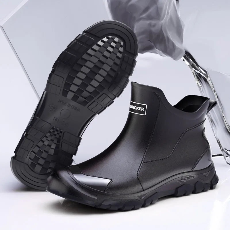 Korean style short tube PVC rain boots with non-slip plastic sole in multiple colour options