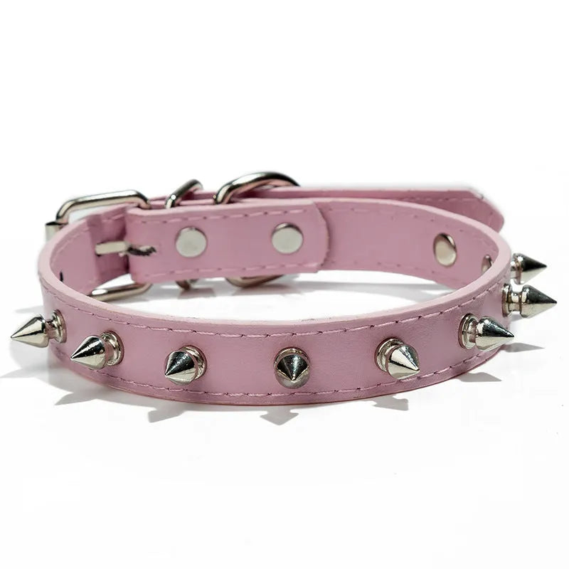 A studded dog collar made of black PU leather with metal studs and an alloy buckle