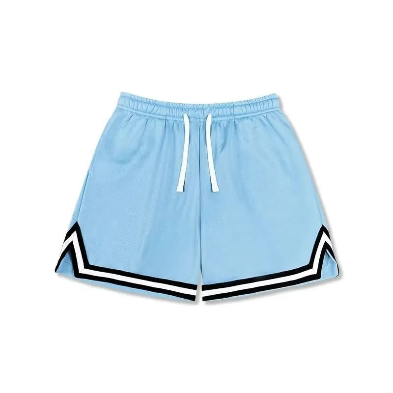 Men's loose-fit polyester sports shorts in various colours with elastic waistband