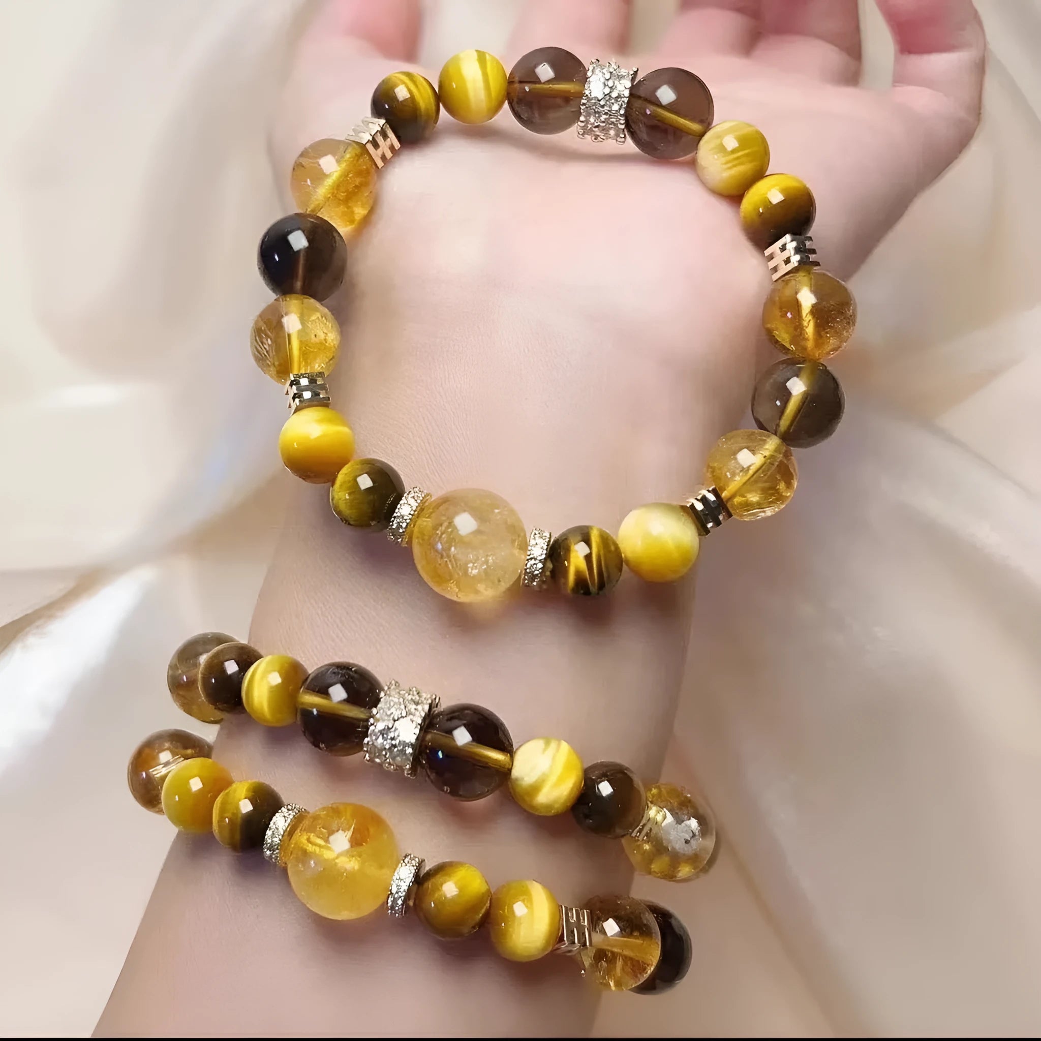 Natural yellow 10mm artificial crystal bead bracelet with an adjustable string tie.