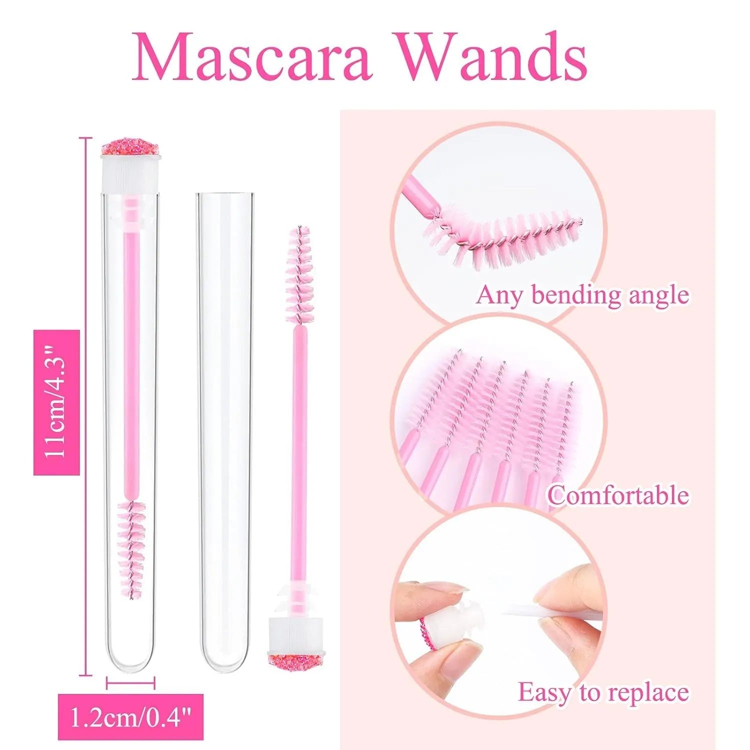 Set of coloured disposable mascara wands with clear plastic storage tubes