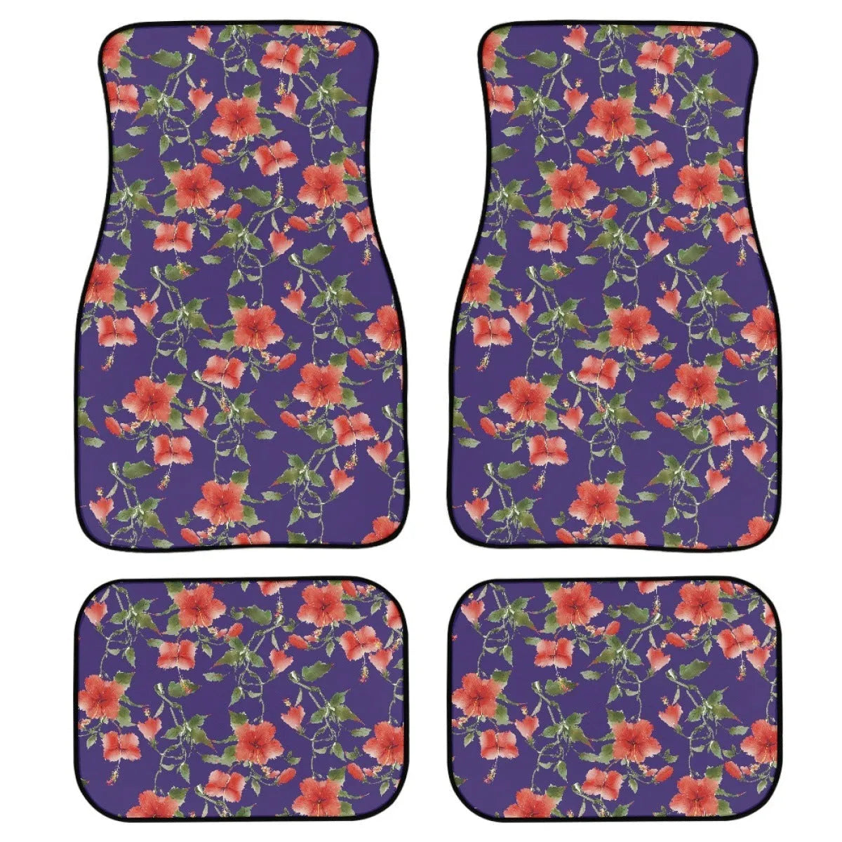 Black printed rubber car foot mat set with 20mm thickness and waterproof polyester lining