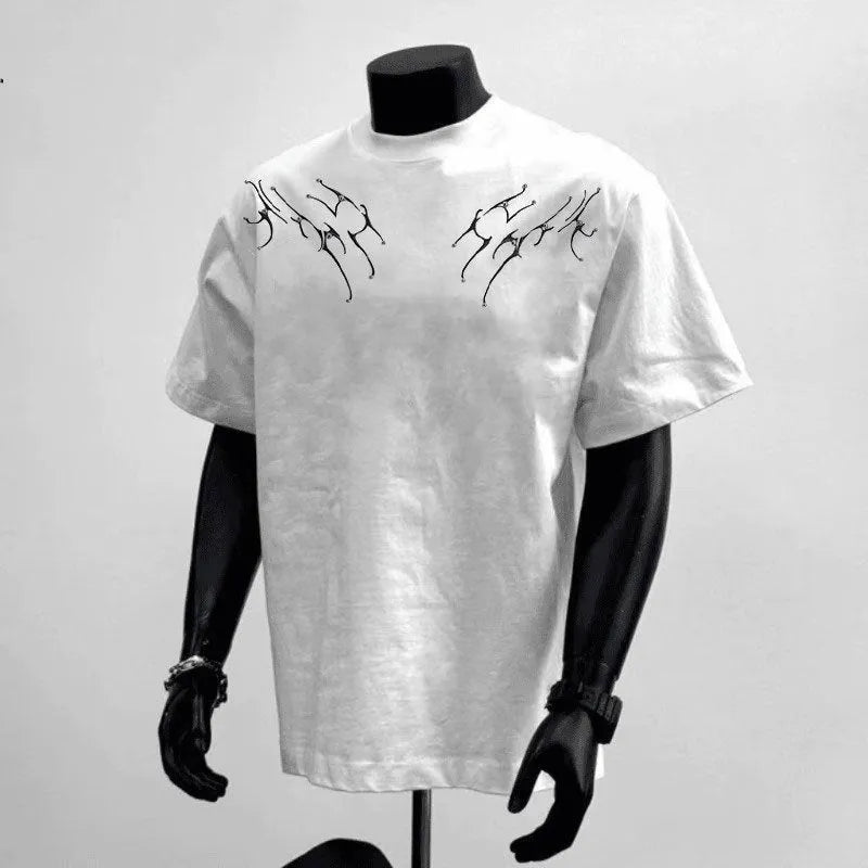 Men's black loose cotton short sleeve t-shirt with white letter print on front