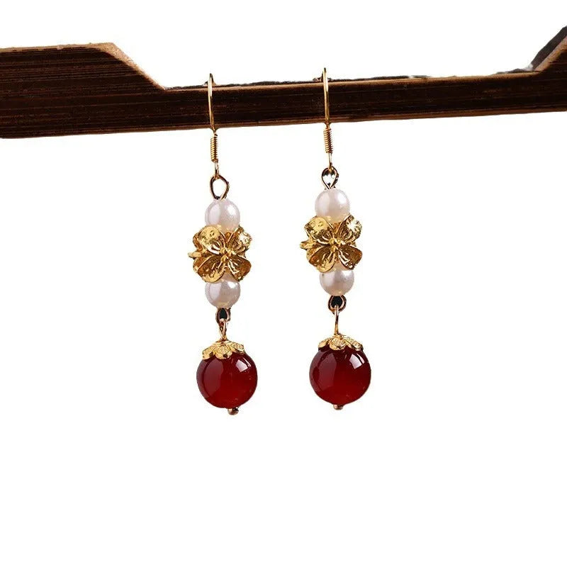 Vintage court style geometric alloy earrings with electroplated 6# colour finish and Han cheongsam inspiration