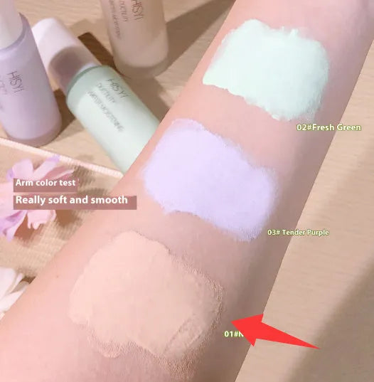 HISYI silky clear brightening makeup primer in three colour correction shades for universal skin types