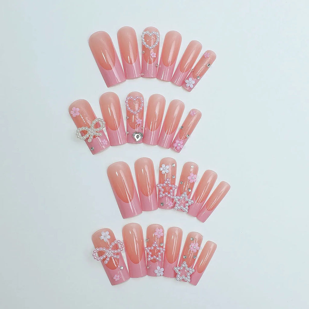 Super long water pipe and French spot drill bow nail art decorations in colour XB-70-48