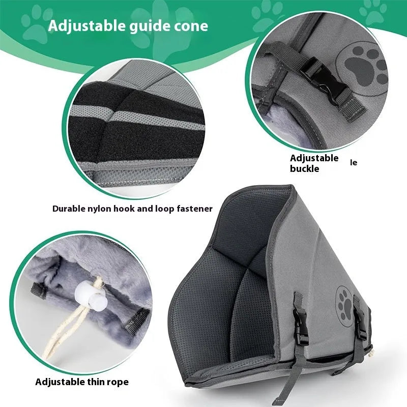 Adjustable polyester recovery collar for dogs and cats, shown in single and double-layer styles.